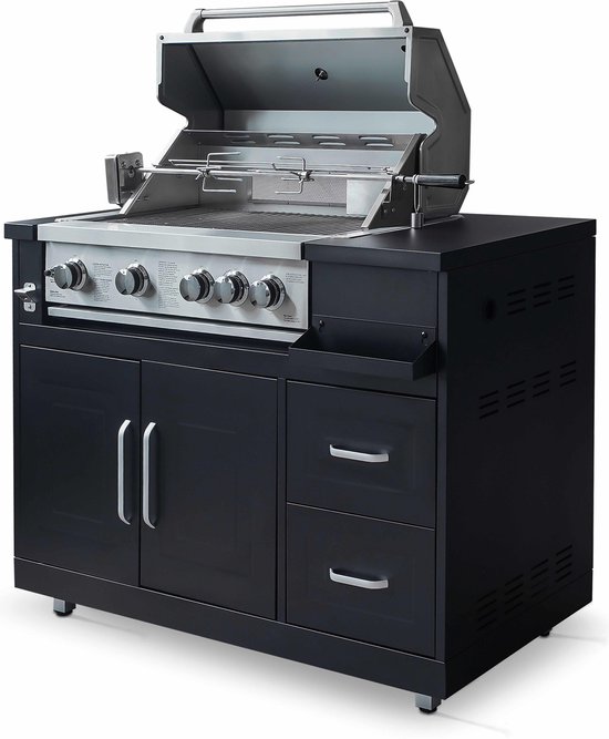 Oviala - Gasbarbecue met 4 branders en spit voor buitenkeuken - Memphis van Merkloos