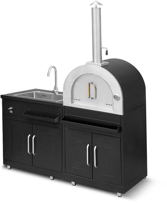 Oviala - Metalen buitenkeuken met 2 spoelbakken en pizzaoven - Memphis van Merkloos