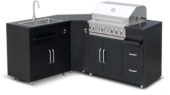 Oviala - Metalen buitenkeuken met 3 spoelbakken en barbecue - Memphis van Oviala
