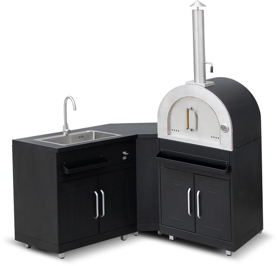 Oviala - Metalen buitenkeuken met 3 spoelbakken en pizzaoven - Memphis van Merkloos