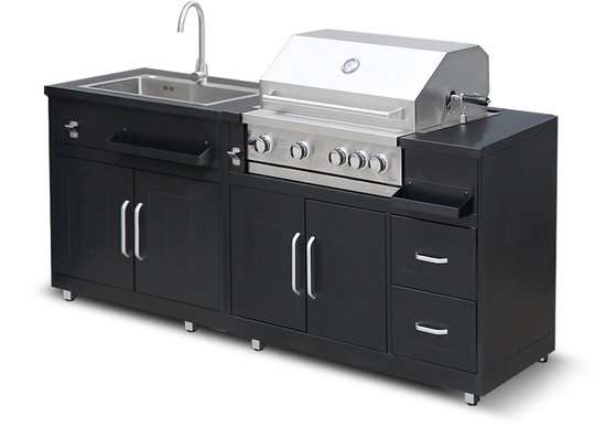 Oviala - Metalen buitenkeuken met spoelbak, barbecue en opbergruimte - 2 modules van Merkloos