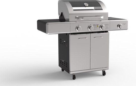 Paralux - Gasbarbecue - 3 branders - RVS met gietijzeren roosters - Incl. zijbrander & gietijzeren kookplaat van Paralux