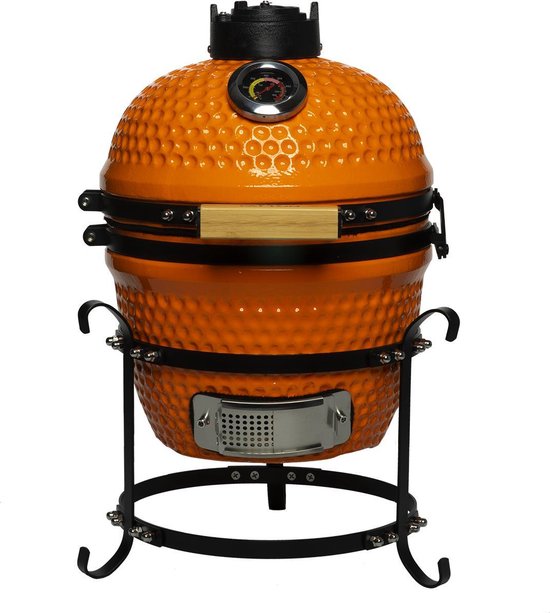 Patton Kamado Keramische Houtskoolbarbecue - 13" - Grilloppervlak Ø 28 cm - Inclusief Heatdeflector - Oranje van Merkloos