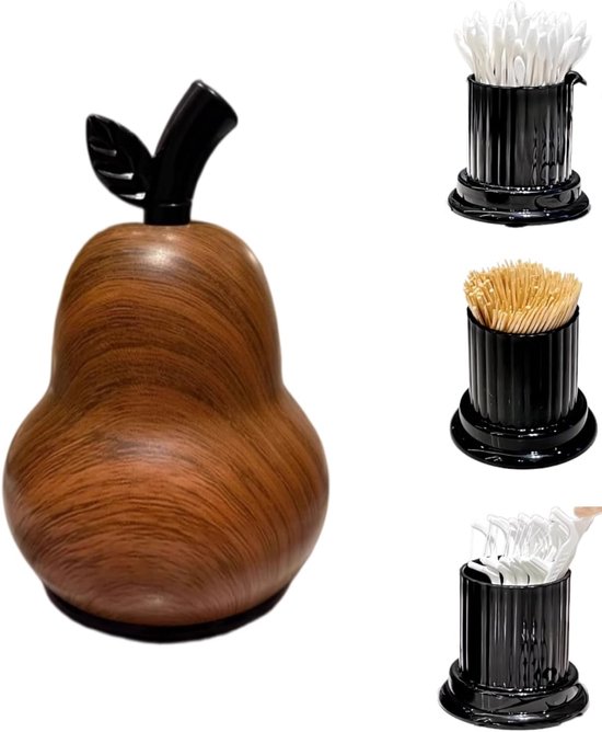 Peervorm, houtnerf, decoratieve tandenstokerbox met deksel, opslag voor tandenstokers, naar keuze in zwart of zilver (zwart)