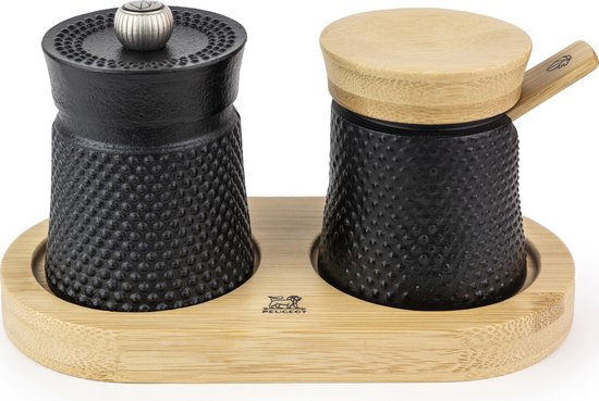 Peugeot Bali Fonte Peper- En Zoutstel 8 cm - Zwart/hout - Gietijzer van Merkloos