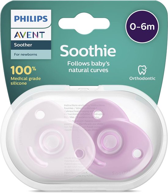 Philips Avent Soothie Heart, ontworpen rond de natuurlijke contouren van het gezicht van de baby, gemaakt van silicone van medische kwaliteit, 2 stuks, SCF099/22,Lichtroze/Framboosroze van Philips
