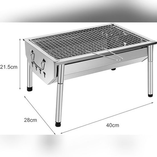 Picknick Barbecue RVS – Draagbare Houtskool Grill 40×28 cm – Camping BBQ met Uitneembaar Rooster en Ventilatiesysteem van Merkloos