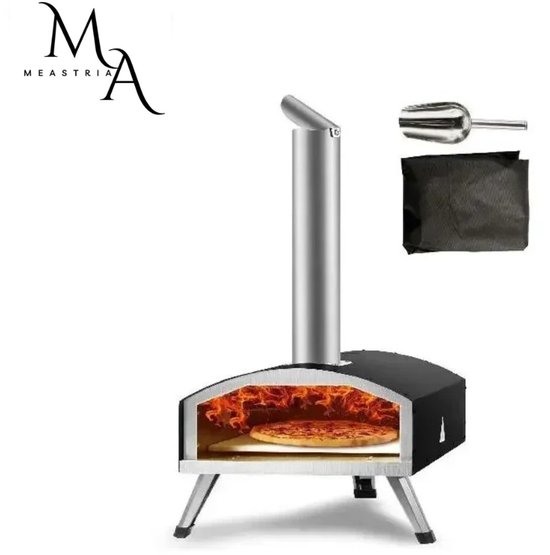 Pizza Oven - Buitenoven - Houtgestookt - Pelletgestookt - Draagbare RVS Pizzaoven - Met Thermische Isolatie - Voor Buiten - Camping - Terras - Tuin - 12 Inch Pizza - Max 540°C - Snel Verhit - Met Opvouwbare Poten en Draagtas van Merkloos