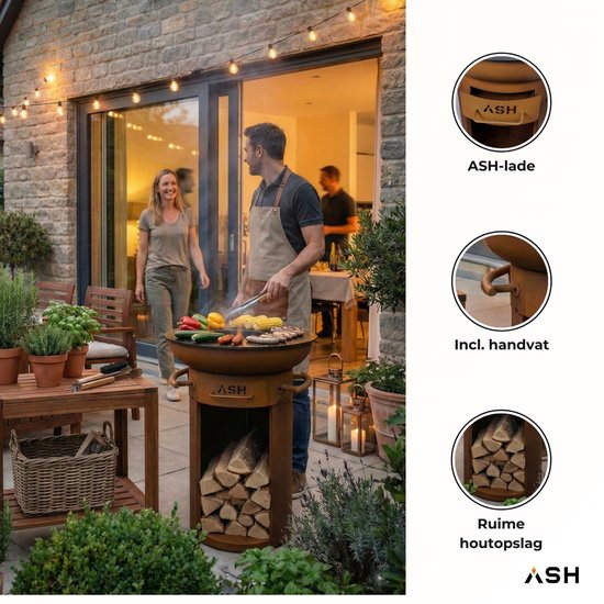 Plancha BBQ – ASH - Ember - Plancha barbecue met grillring – Vuurschaal & Plancha bakken – Roest van Merkloos