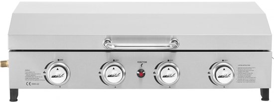 Plancha gas 4 branders bbq gasgrill bakplaat met deksel "Fasto" - 10 kW - Grijs van Merkloos