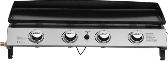 Plancha gas bbq gasgrill bakplaat 4 branders "Jolly" - 10 kW - Grijs van Merkloos