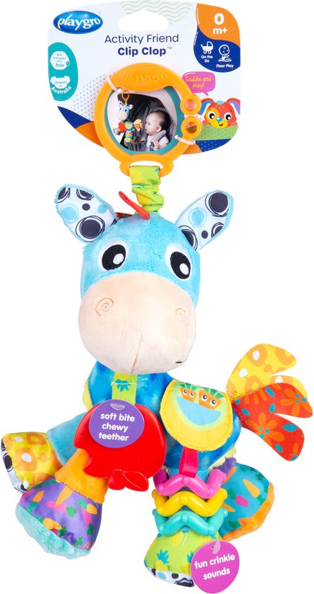 Playgro- Activiteiten Vriend Clip Clop- Baby- Speelgoed - Hangspeeltje - Kinderwagenspeeltje - Rammelaar - Kinderwagenaccessoire - Buggyaccessoire - Educatief Speelgoed - Knuffeldier van Playgro