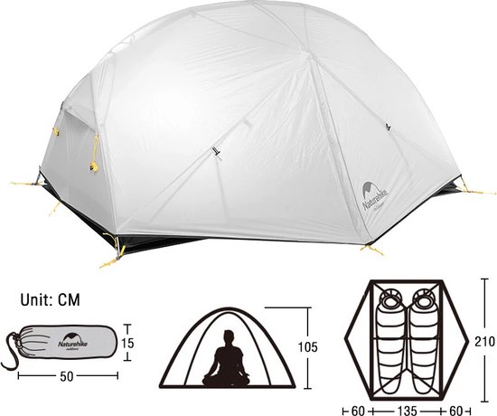 Polaza®️ Camping Tent - 2 Persoons - Waterdicht - met Tentharingen & Opbergtas - Tenten - Kampeertent - Kamperen - 210x135x100 - Grijs van Polaza