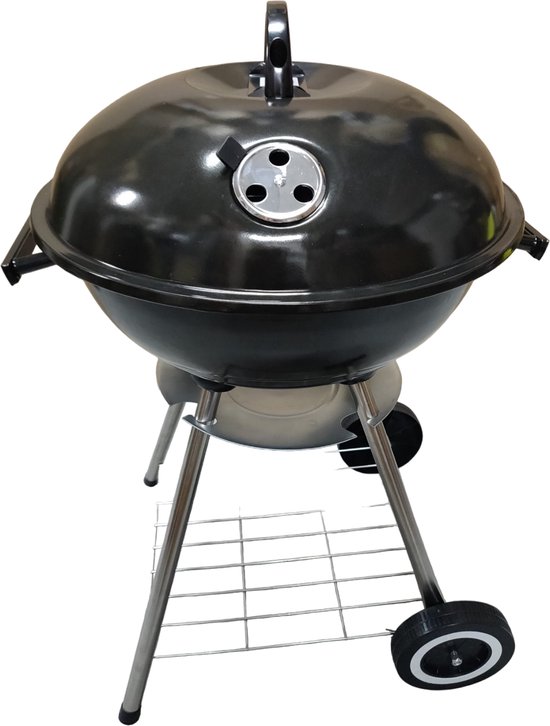 Premfy Luxe Kogelbarbecue - Houtskoolbarbecue - Ronde Barbecue op Wielen - 46x76 cm - Instelbaar Luchtrooster - Grilloppervlak Ø 45 cm - Met As Vanger - BBQ Grill - Kettle - Zwart van Premfy Luxe