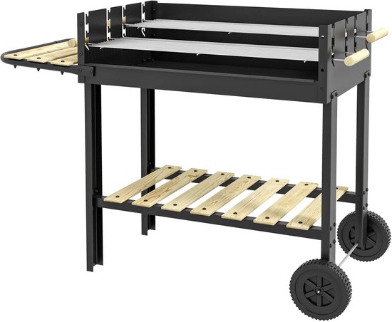 Premie Houtskool barbecue - 2 grillvlakken- Grilloppervlak 113 x 53,5 x 82,5 cm - BBQ voor buiten, tuin - Zwart van Merkloos