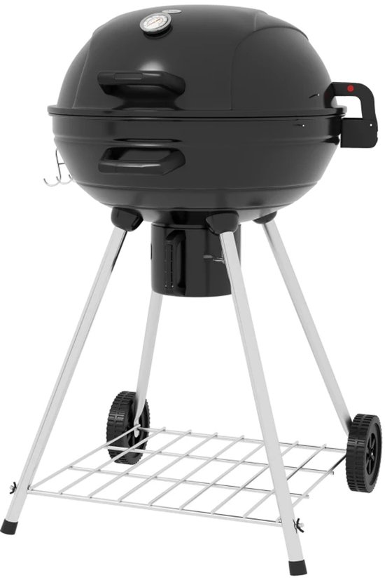 Premie Houtskool Barbecue - Kogelgrill - Houtskoolgrill - Grillrooster - Grilloppervlak Ø54 cm - met Warmhoudrek, Opbergplank, Aslade, Thermometer - BBQ voor Kamperen, Buiten, Tuin - 55 x 65 x 89 cm - Zwart van Merkloos
