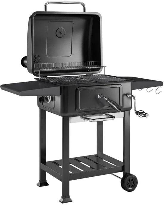 Premie Houtskool Barbecue - Smoker Barbecue - Barbecuegrill - Grillwagen - Houtskoolgrill - Houtskoolgrill met Deksel, Thermometer, Handvat & Bijzettafel - BBQ voor buiten, tuin - Zwart van Merkloos