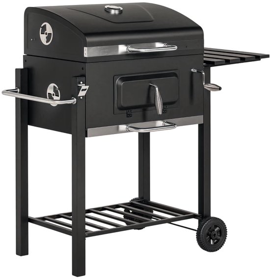Premie Houtskool Barbecue - Smoker Barbecue - Houtskoolgrill - met Deksel, Handgrepen, Thermometer, Wielen, Warmhoudrek, 2 Grillrooster - BBQ voor Kamperen, Buiten, Tuin - 113 x 65 x 108 cm - Zwart van Merkloos