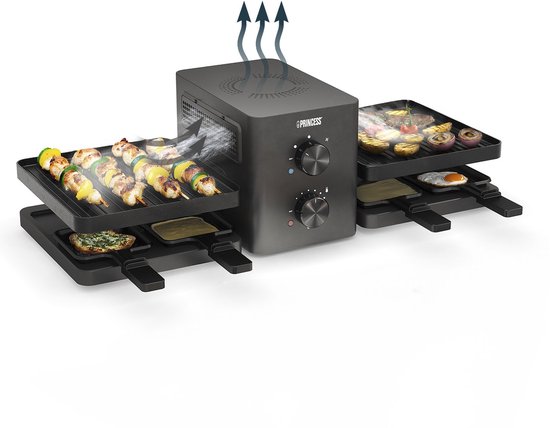 Princess 162660 Raclette Purify - 8 personen - Met ingebouwde afzuiging - 1500 W - regelbare thermostaat - 2 meter snoer - vaatwasmachinebestendig