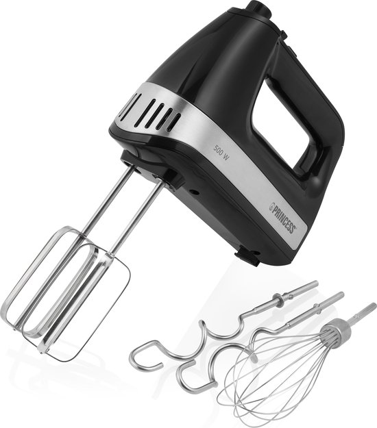 Princess 222206 Handmixer - Inclusief opbergdoos - Mixer met RVS deeghaken en gardes - 5 snelheden en turbofunctie - 500W – Krachtige motor van Princess