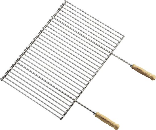 Professioneel BBQ rooster met twee handvaten 58.5x40cm van chroom en hout Barbecue van BBGRILL