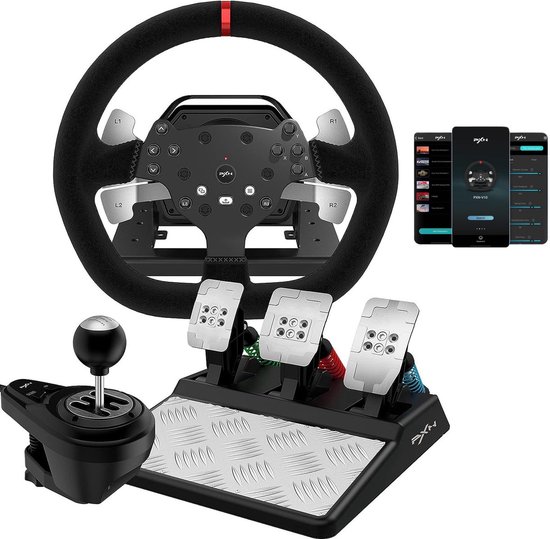 PXN - V10 - Professioneel Racestuur - Force Feedback - Race Stuur - Met Pedalen en Shifter - 270/900°- Geschikt voor PS5 / PS4 - Xbox One - PC - Xbox Series X|S - PS3 - Switch van PXN
