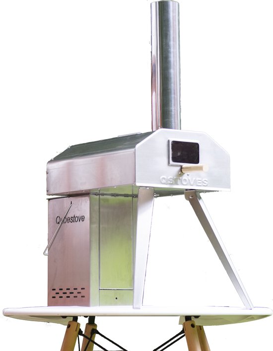Qubestove 2 in 1 pizza oven op houtpellets, draagbaar voorzien van 12,6" roterende steen van Merkloos