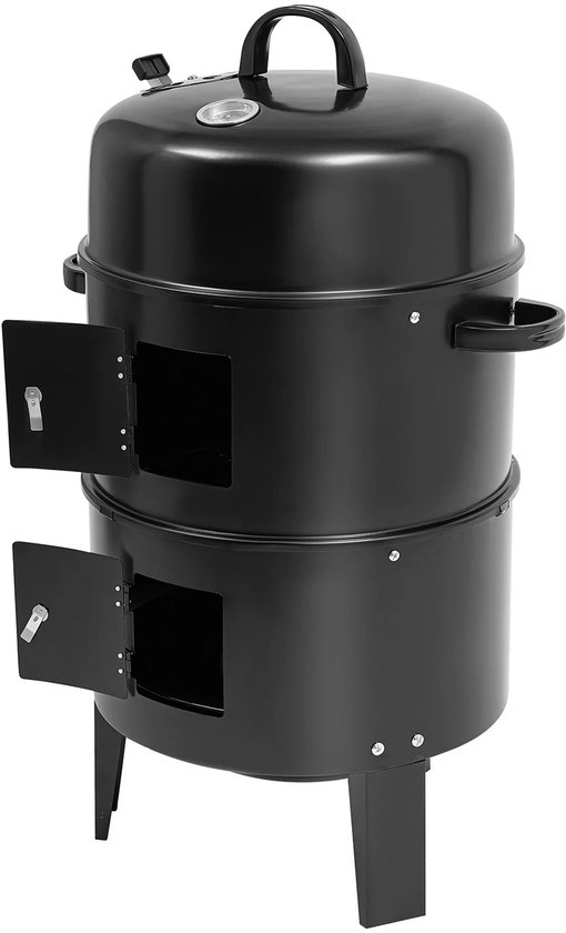 Raven Trading - 40 cm Smoker BBQ – Verticale Houtskool Roker Grill Ø40 cm 2 Laags – Met Thermometer & Ventilatie – Draagbare Buiten Smoker voor Tuin en Camping – Inclusief Accessoires