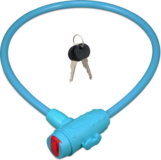 Relaxdays kinderfietsslot - 2 sleutels - 70 cm lang - dun kabelslot voor kinderfietsen & kindersteppen - blauw van Relaxdays