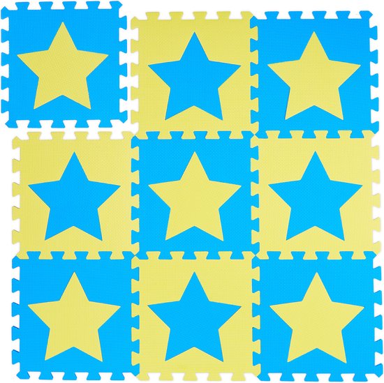 Relaxdays speelmat - foam sterren - 9 stuks - 18 delen - 91x91 cm - blauw-geel van Relaxdays