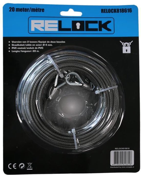 Relock - Staalkabel met 2 lussen - 20m x 4mm van REL