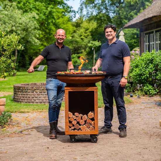 RJRoyal Living BBQ Plancha Grill Hermano XXL Cortenstaal - Met pook en houtopslag Ø80cm 8mm van RJRoyal Living