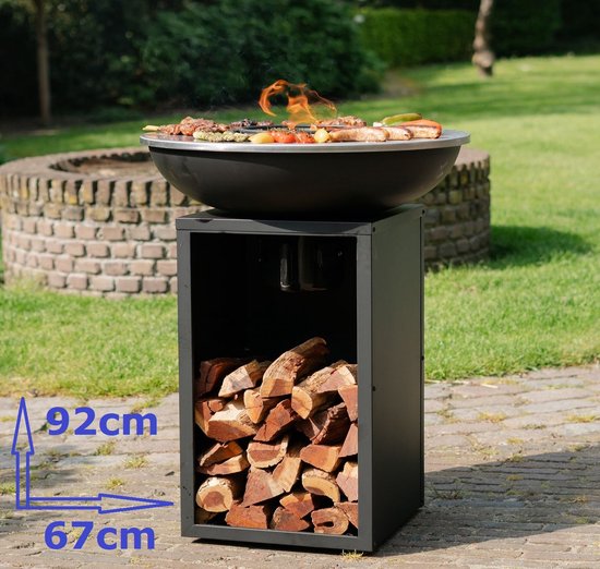 RJRoyal Living Plancha grill BBQ Amigo grillring met hoes en houtopslag vuurschaal rvs buitenkeuken grillring voor buiten 67x67x92cm van RJRoyal Living