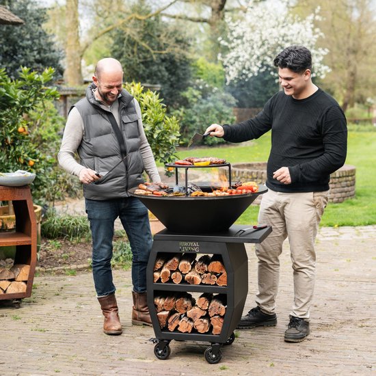 RJRoyal Living Plancha grill BBQ Companero XXL Blackline 2.0 grillring met houtopslag vuurschaal buitenkeuken grillring corten staal van RJRoyal Living