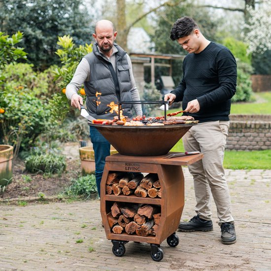 RJRoyal Living Plancha grill BBQ Companero XXL cortenstaal 2.0 grillring met houtopslag vuurschaal buitenkeuken grillring corten staal van RJRoyal Living