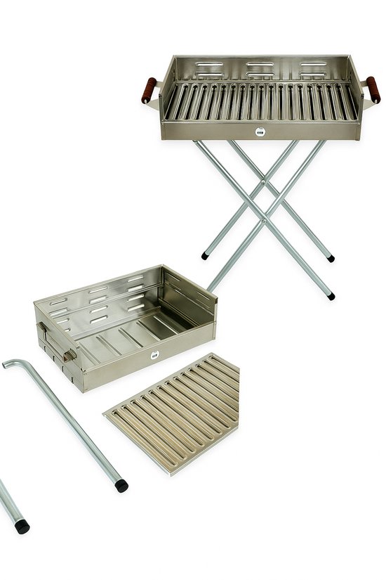 Roestvrijstalen Barbecue Op Poten - 70 cm Hoog - Grilloppervlak BBQ 47x35 cm - Draagbare Barbecue - Camping BBQ - van Domo
