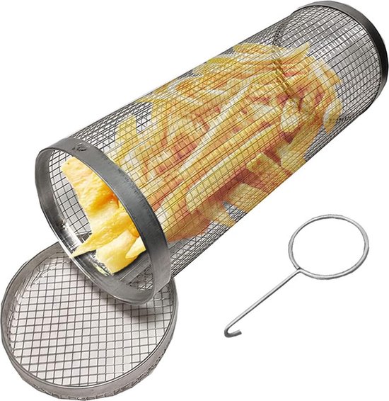 Roestvrijstalen BBQ grillmand voor vis en groenten - Anti-aanbak grillrooster voor outdoor koken (30 cm) Barbecue van Merkloos