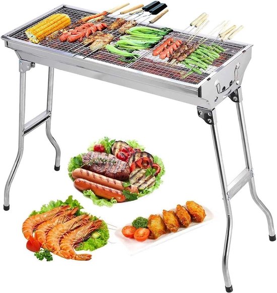 Roestvrijstalen BBQ houtskoolgrill rookgrill - opvouwbaar,draagbaar. Kamperen - Draagbaar & Praktisch - voor camping - tuin - picknick
