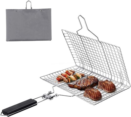 Roestvrijstalen Grillmand, Hoekig Ontwerp, Ideaal voor Vlees, Vis, Garnalen en Groenten Grillen
