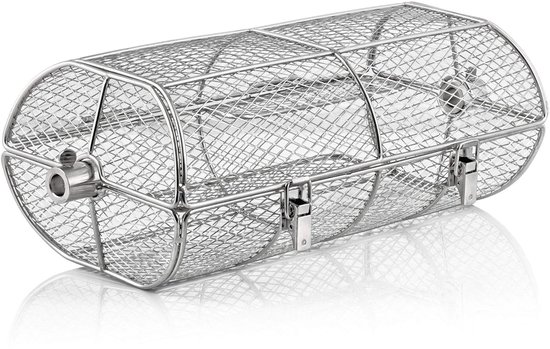 Roestvrijstalen grillmand voor draaispies, 42,5 x 21 x 16 cm, universele grillrondell voor gasgrill, draaispiesmand, draaimand van Merkloos