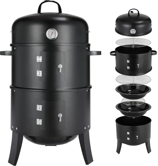 Rolu 3-in-1 BBQ Smoker - Rookoven - Grillen - Roken - Stomen - Barbecue - Slow Cooking - 4 Tot 6 Personen - Inclusief Waterpan van Merkloos