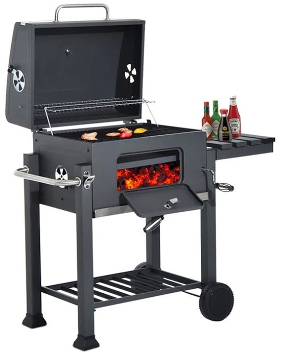 Rolu BBQ -Houtskool BBQ - Barbecue - BBQ Met Wielen - Grillrooster 55 x 36 CM - Inclusief Thermometer - Zijtafel - Aslade Voor Schoonmaak van Merkloos