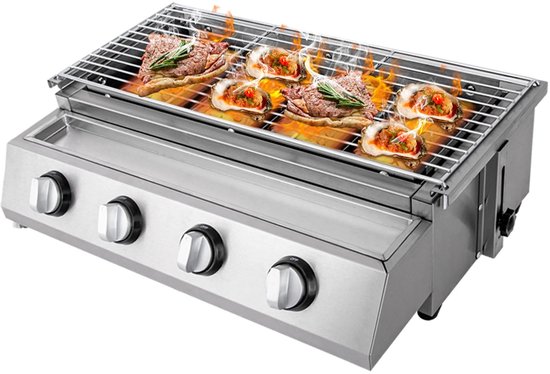 Rolu Gas BBQ – Gasbarbecue – Tafel Barbecue – Infrarood Systeem – 4 Branders – RVS – Draagbaar – Geschikt Voor LPG van Merkloos