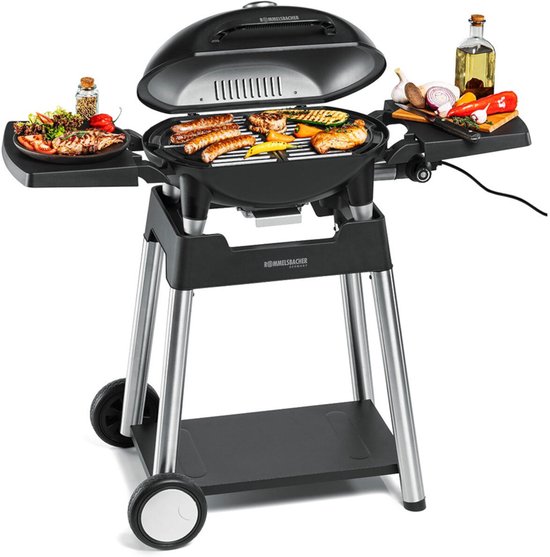Rommelsbacher BBQ 4100/S – elektrische barbecue met grillwagen & deksel – 2200W gietijzeren grillrooster – voor balkon, tuin & camping van Merkloos