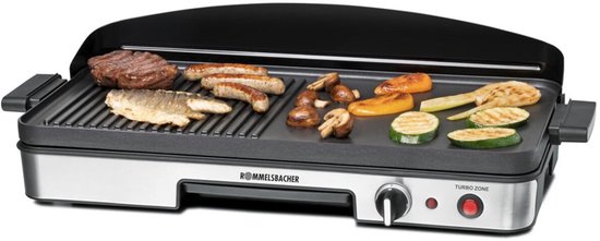 Rommelsbacher Elektrische Tafelgrill BBQ 2003 – Turbo Grillzone – Binnen & Buiten – Teppanyaki & BBQ – Gezond Grillen met Vetopvangbak – 50 x 25 cm van Rommelsbacher