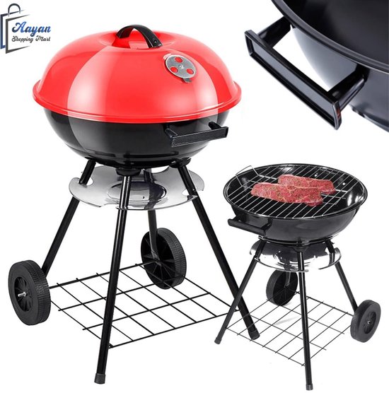 Ronde Houtskool Barbecue met Deksel & Wieltjes – Vergrendelbaar & Draagbaar! bbq grill - barbecues - barbecue accessoires - barbecue houtskool - barbecue hoes van Merkloos