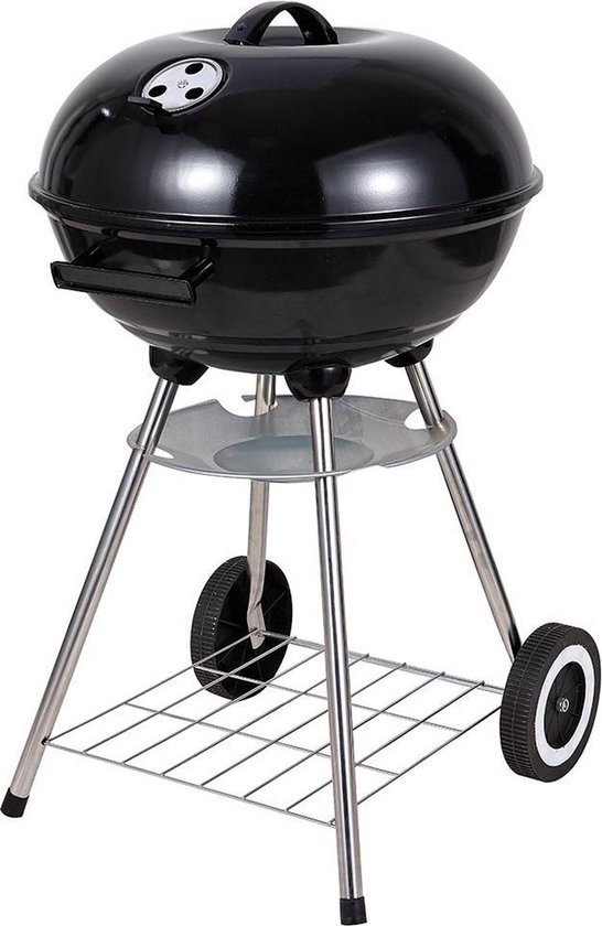 Ronde kogelbarbecue met deksel en asvanger zwart - 43 x 33 cm - houtskool bbq van Merkloos
