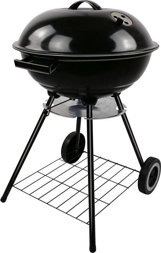 Ronde Kogelbarbecue met Deksel en Wielen - Houtskool BBQ - Opbergrooster van Perel
