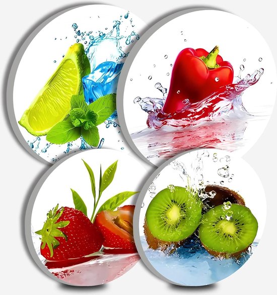 Ronde Metalen Kookplaat Covers - Kleurrijke Vruchten Patroon - 4-Stuk Witte Kachel Plaat Fornuis Kookplaat Covers - Elektrische Fornuizen Top Brander Gas Range Oven Protector - Keuken Gereedschap Accessoires - Eetkamer Kookplaat Decoratieve van Boao