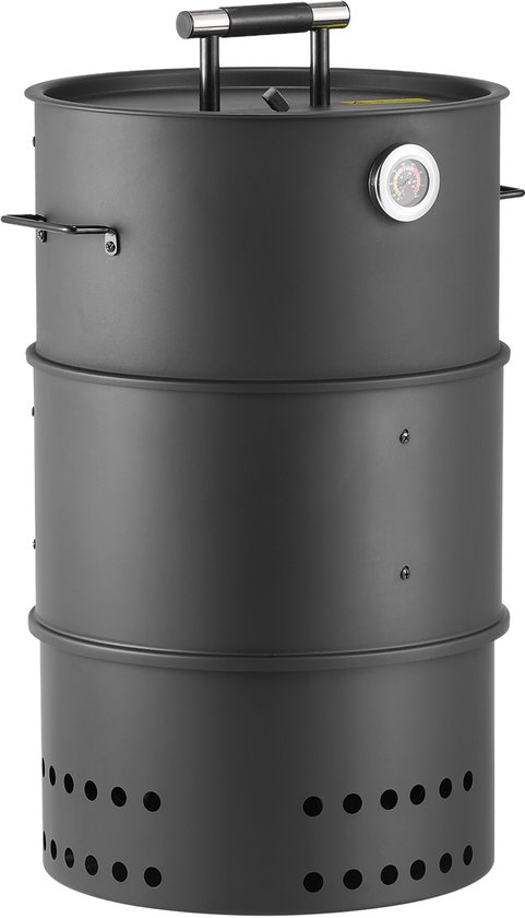 Rookoven, 470mm, Houtskoolbarbecue met Gecoat Stalen Vat, Voorzien van 2 Grillroosters, Ophangstang, 6 Haken en Thermometer, Perfect voor Tuinfeesten en Terrasgebruik